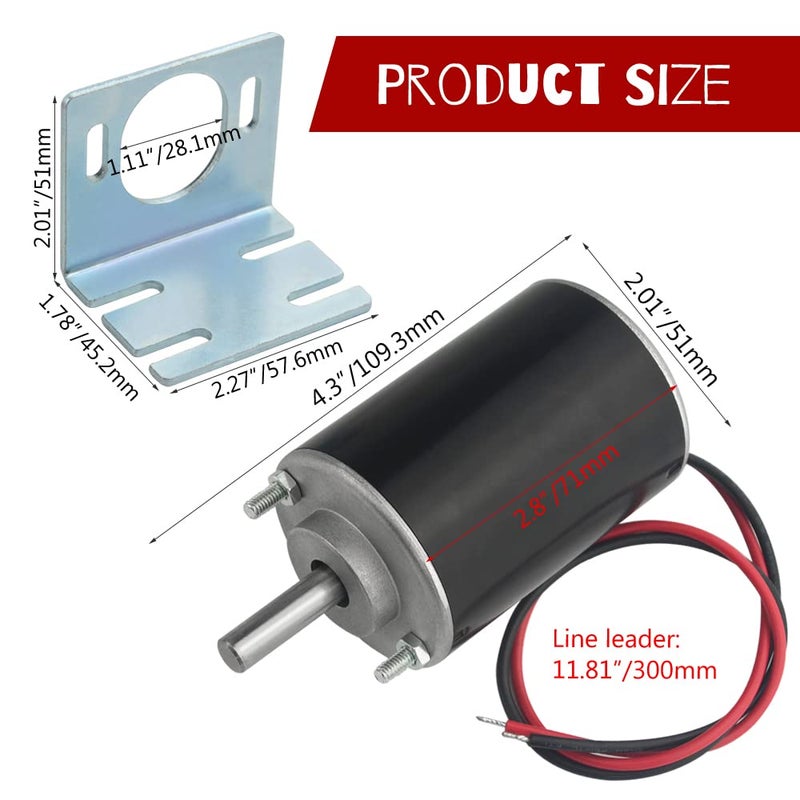 WMYCONGCONG DC Motor 12/24V 30W High Speed CW/CCW Permanent Magnet Motor (12V DC 3500RPM) and 37mm Dia Mounting Bracket Holder w/ 6mm Hex Coupling, Random Color(Silver or Black) - Image 1